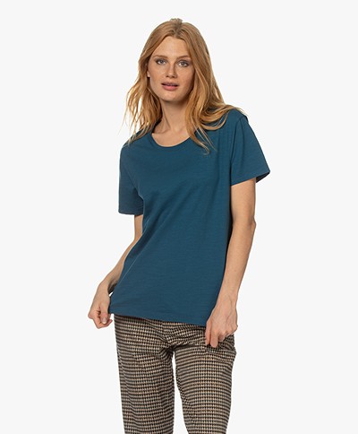 Denham Emma Cotton Round Neck T-shirt - Legion Blue