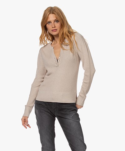 Repeat Organic Cotton and Cashmere Split Neck Sweater - Light Beige