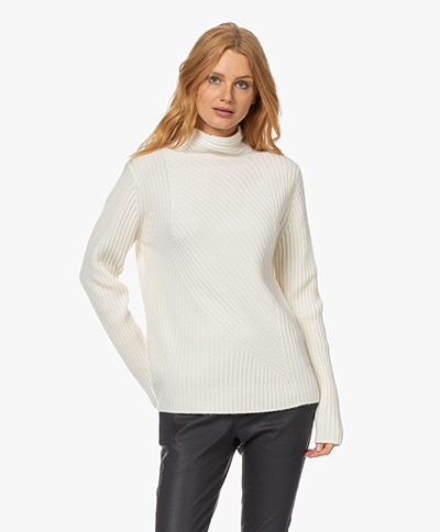 Repeat Contrast Knitted Rib Turtleneck Sweater - Cream