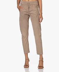 Repeat Suede Leather Pants with Elasticated Waist - Taupe