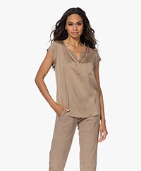 Repeat Silk Cap Sleeve Blouse - Taupe