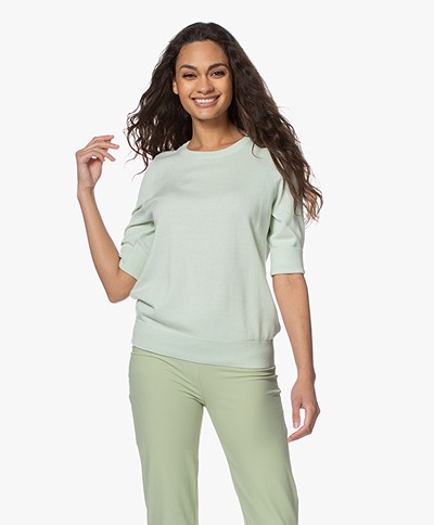 Repeat Bio Cotton Blend Sweater with Elbow-length Sleeves - Pistache