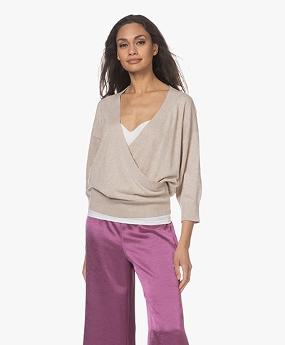 Repeat Cotton and Viscose Wrap Sweater - Sand