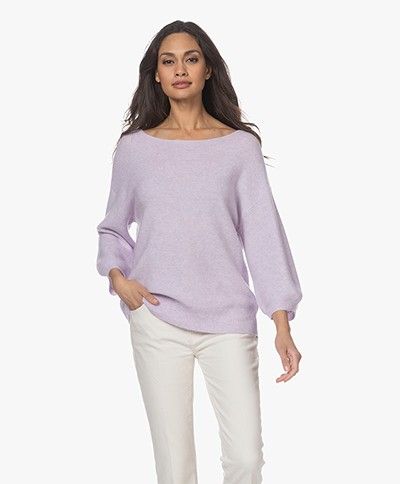 Repeat Organic Cashmere Blend Garter Stitch Sweater - Lilac/White