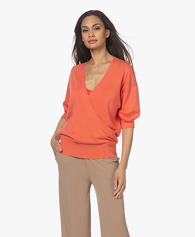 Repeat Cotton and Viscose Wrap Sweater - Sunset