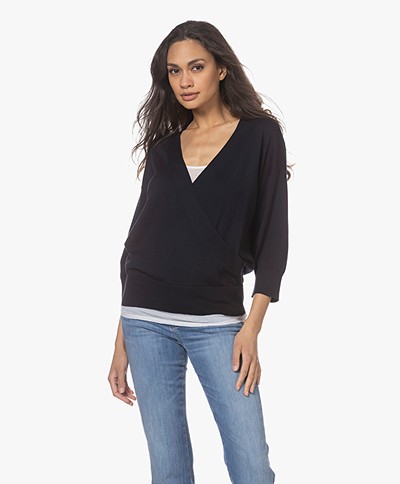 Repeat Cotton and Viscose Wrap Sweater - Navy