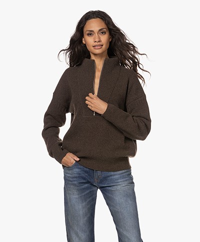 Closed Wool Sweater with Zipper - Dark Lava