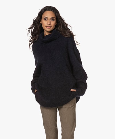 Denham Chloe Oversized Mohair-Wool Blend Turtleneck Sweater - India Ink