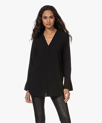 Woman by Earn Nathaly Crepe V-neck Blouse - Black