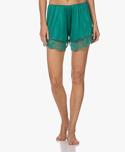 HANRO Lovis Satin Jersey Lounge Shorts - Emerald