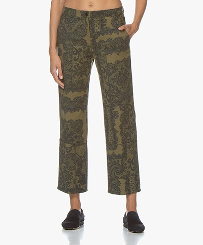 By Malene Birger Heliah Twill Pants with Print - Winter Moss