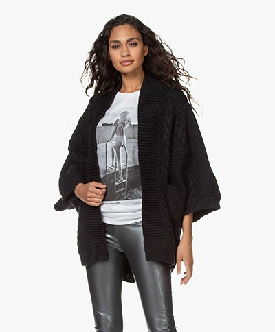 I Love Mr Mittens T Cropped Sleeve Open Cardigan - Black