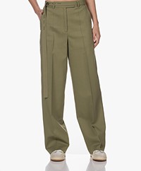 Róhe Belted Wool Straight Leg Trousers - Sage