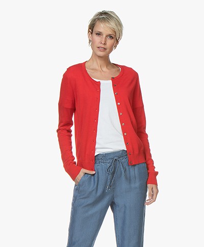 Repeat Classic Short Cotton Blend Cardigan - Red