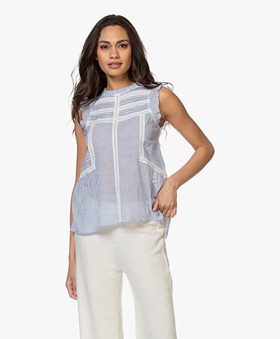 indi & cold Ruffle and Lace Top - Blue/White
