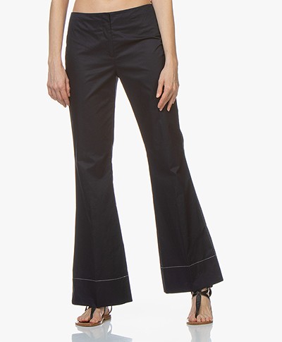 By Malene Birger Cotton Pants with Flared Legs - Night Sky