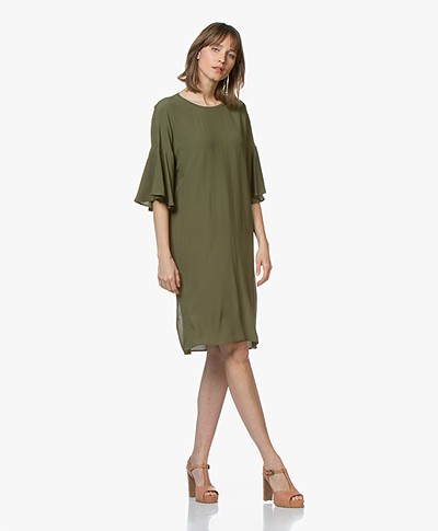 Closed Penelope Crepe Dress with Ruffle Sleeves - Jungle