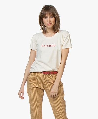 Vanessa Bruno Cotton Ccreative T-shirt - Cream/Red 