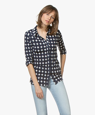LaSalle Tech Jersey Blouse with Print  - Navy
