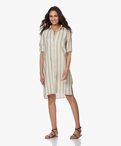 Josephine & Co Babs Striped Linen Shirt Dress - Coffee