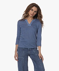Belluna Bano Linen Slit Neck T-shirt - Jeans Blue