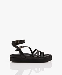 ba&sh Chana Leather Platform Sandals - Black 