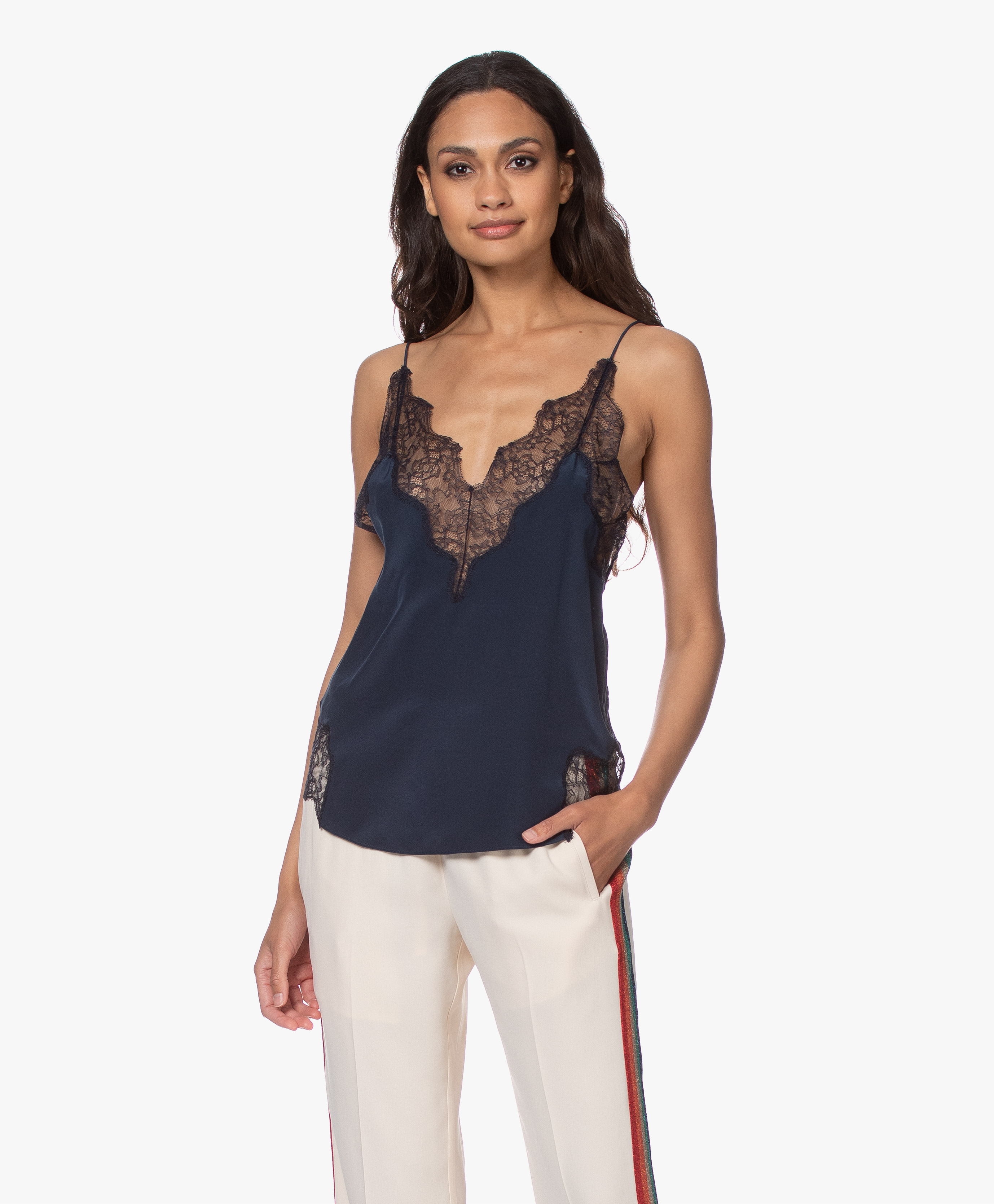 blue silk camisole top