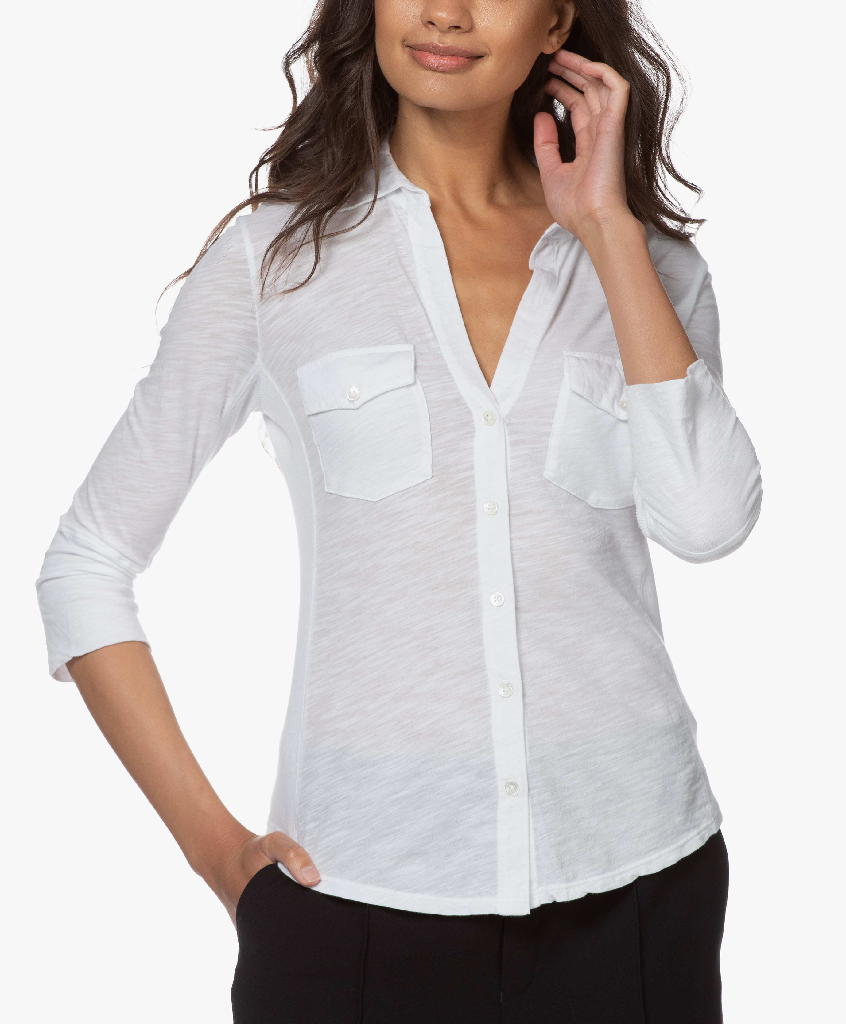 James Perse Contrast Panel Jersey Blouse - White - wua3042