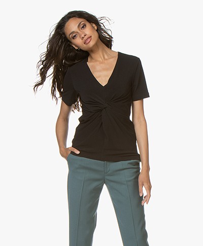 By Malene Birger Ciia Crepe T-shirt with Front Pleat - Black 