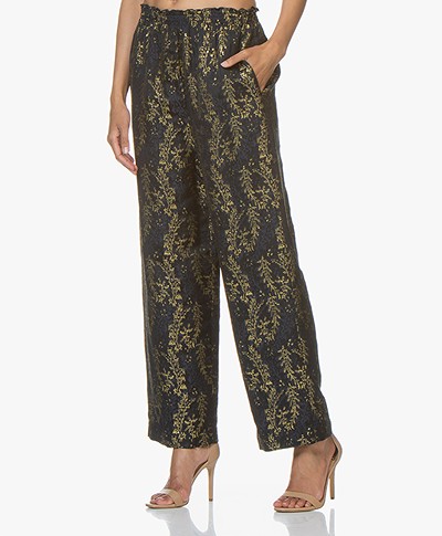 forte_forte Jacquard Pants with Lurex Dessin - Notte 