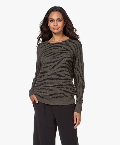 Repeat Cashmere Zebra Printed Sweater - Khaki/Black