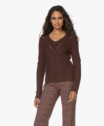 indi & cold Viscose Blend Cable Knit Sweater - Aubergine