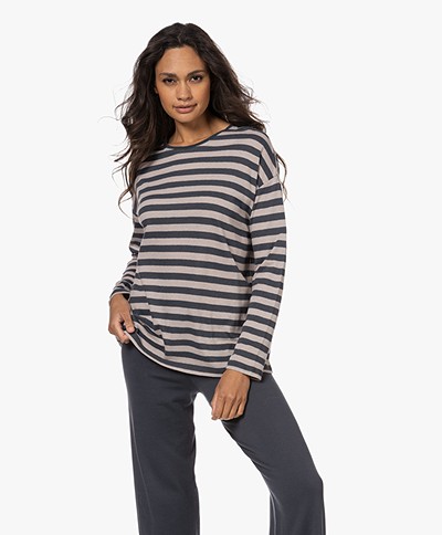 Majestic Filatures Striped Cotton and Cashmere Long Sleeve - Frost