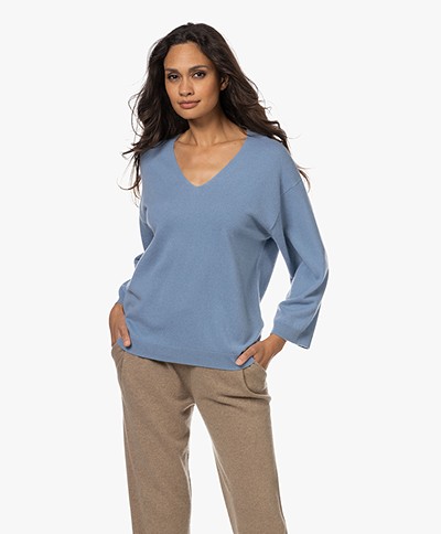 Repeat Organic Cashmere V-neck Sweater - Water