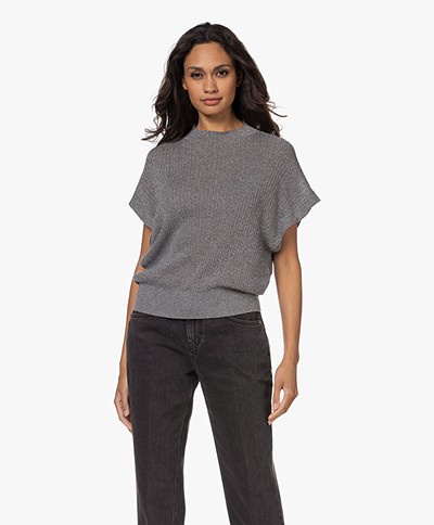 Drykorn Amory Short Sleeve Lurex Sweater - Grey