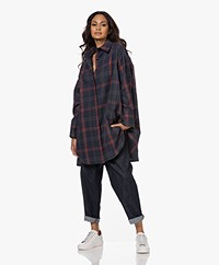Woman by Earn Milou Oversized Plaid Shirt - Navy/Red