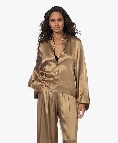 VIVEH Maple Satin Blouse with Wide Sleeves - Lion Brown