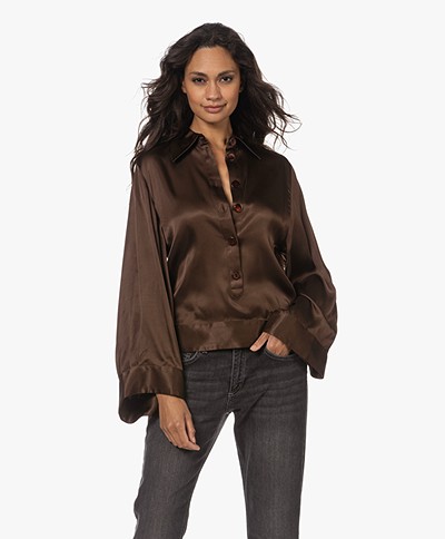 VIVEH Maple Satin Blouse with Wide Sleeves - Walnut