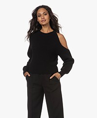 Lisa Yang Leora Cold Shoulder Ribbed Cashmere Sweater - Black