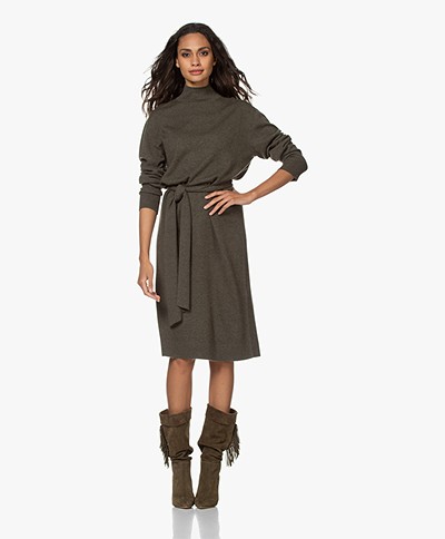 Repeat Knitted Wool Blend Funnel Neck Dress - Khaki