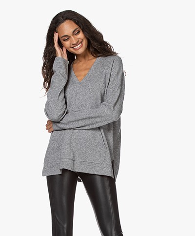 Repeat Wool and Cashmere V-neck Sweater - Light Grey Melange
