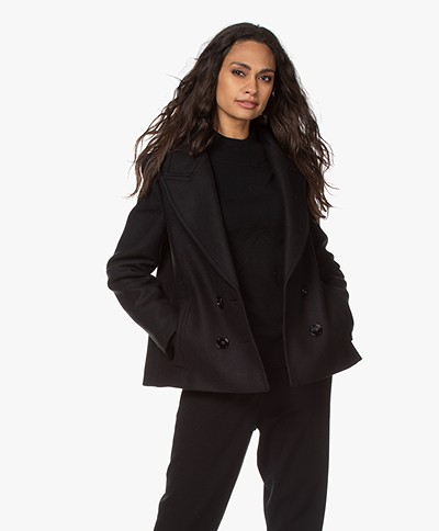 Drykorn Iverness Double-breasted Wool Blend Coat - Black