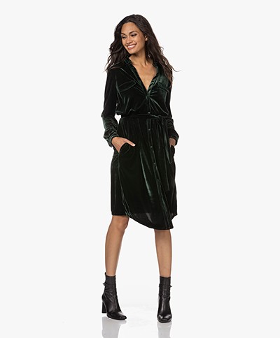 Woman by Earn Tess Fancy Velvet Shirt Dress - Dark Green