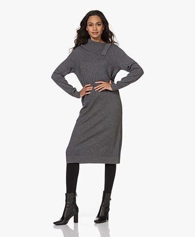 Repeat Wool Blend Draped Turtleneck Dress - Medium Grey