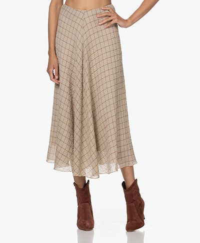 Pomandère Checkered Seersucker Cotton-Wool Blend Skirt - Copper