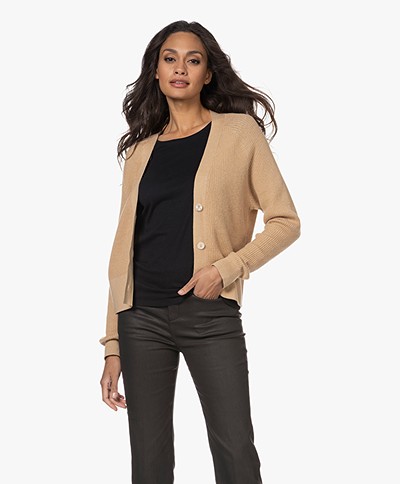 Repeat V-neck Cardigan in Organic Cotton and Cashmere - Camel