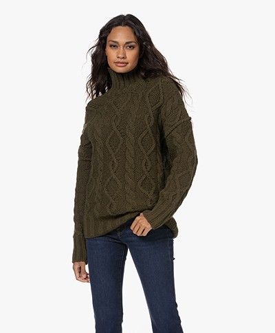 Vanessa Bruno Sahel Cable Knit Wool Blend Turtleneck Sweater - Khaki