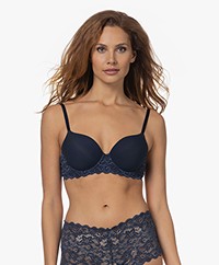 HANRO Moments T-shirt Bra with Lace - Deep Navy