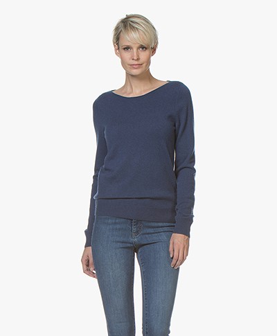 Repeat Cashmere Boothals Trui - Donkerblauw