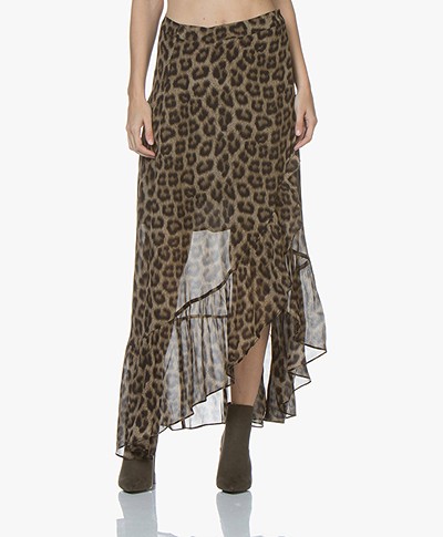 ba&sh Falvi Leopard Print Maxi Skirt - Khaki/Black